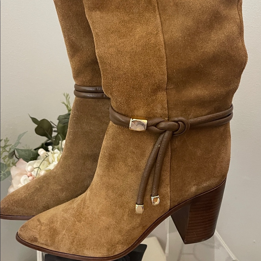 Dolce Vita Cognac Suede Knee-High Heeled Boots - Picture 10 of 12